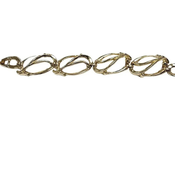 Vintage White Milk Glass Links Bangle Bracelet Gold Tone Fold Over Clasp - Picture 2 of 6